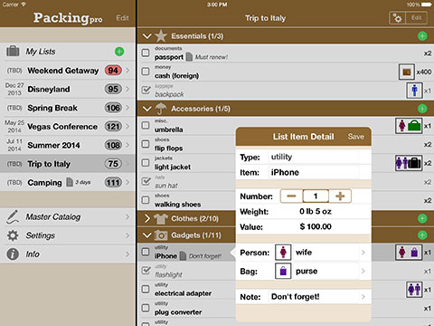 PackingPro for iPad